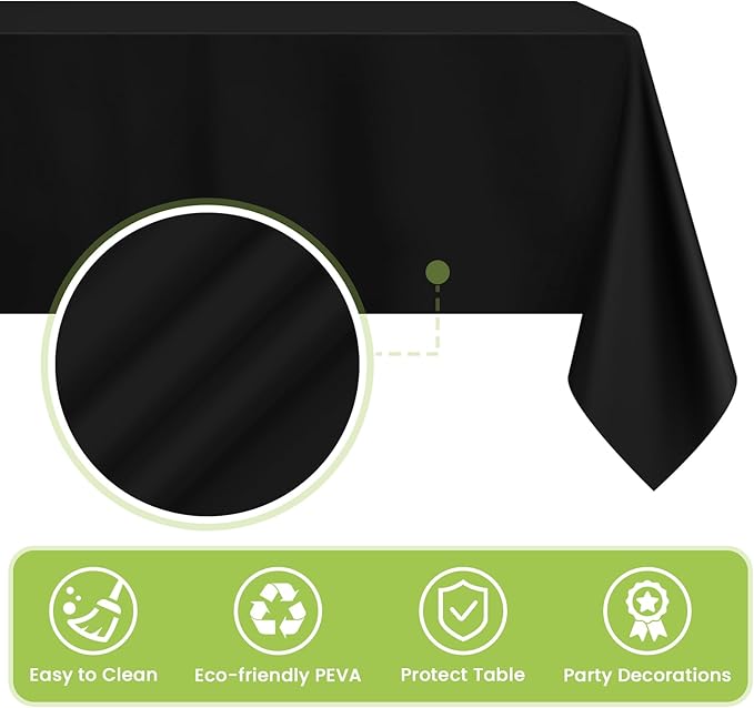 Mulbozy Black Plastic Table Cloth Disposable 4 Pack, 54 × 108 Inch Tablecloths Rectangle, Black Plastic Table Cover for Party Decor