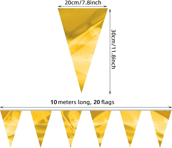 32.8FT Gold Glitter Triangle Pennant Banner Flag Metallic Bunting Outdoor Garland for Christmas Graduation Wedding Engagement Anniversary Bachelorette Birthday Bridal Shower Valentine's Party Decor