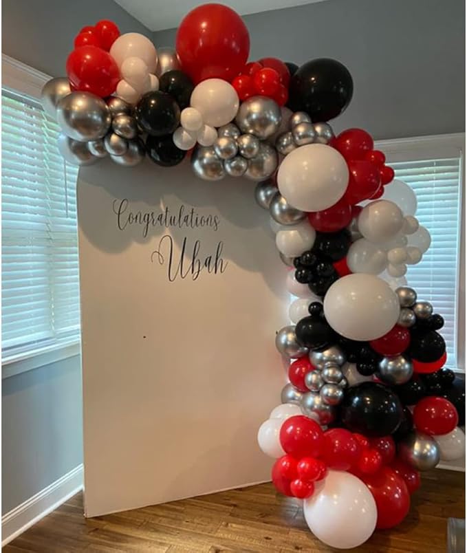 Red Black White Balloon Arch Kit 139Pcs with Sliver Confetti for Red and Black Birthday Party Decorations Graduation Party Birthday Party