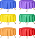 mwellewm 6Pcs Round Tablecloth Plastic Table Cloth Disposable Assorted Color Rainbow Colorful Neon Table Cover Candyland Decorations for Birthday Christmas Graduation Fiesta Party Picnic(84 Inch)