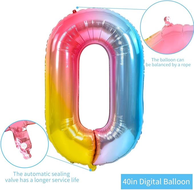 TONIFUL 40 Inch Rainbow Large Numbers Balloons 0-9, Number 0 Digital 0 Helium Balloons, Foil Mylar Big Number Balloons for Birthday Party Anniversary Supplies Decorations