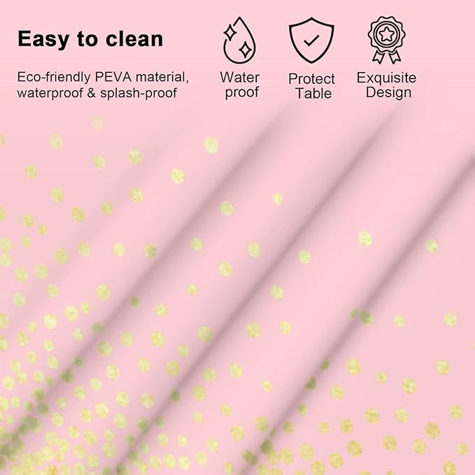 Mulbozy 2 Pcs Pink Tablecloth 54"×108" Gold Dot Pink Table Cloth, Pink Disposable Plastic Tablecover for Birthday, Baby Shower, Picnic, Camping, Event & Parties…