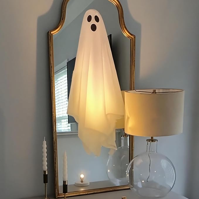 Halloween Decorations Window Clings Decor, 3 Pcs Large White Ghost Decal for Mirror Silhouette Halloween Window Decals Indoor, School Home Office Party Supplies for Glass Windows, 3 Sheets