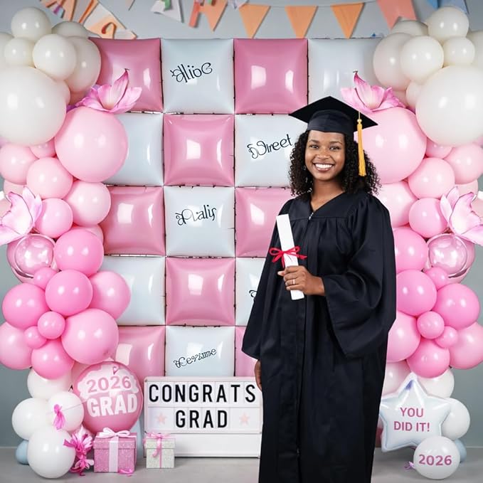Pink and White Square Balloon, 20 PCS Double Sided Foil Balloons Wall Flat Square Balloon Backdrop for Girls Coquette Birthday Decoration Bridal Baby Shower Party Decoration