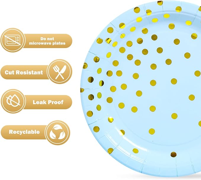 Blue and Gold Party Supplies, Blue Paper Dessert Plates (50-Count)