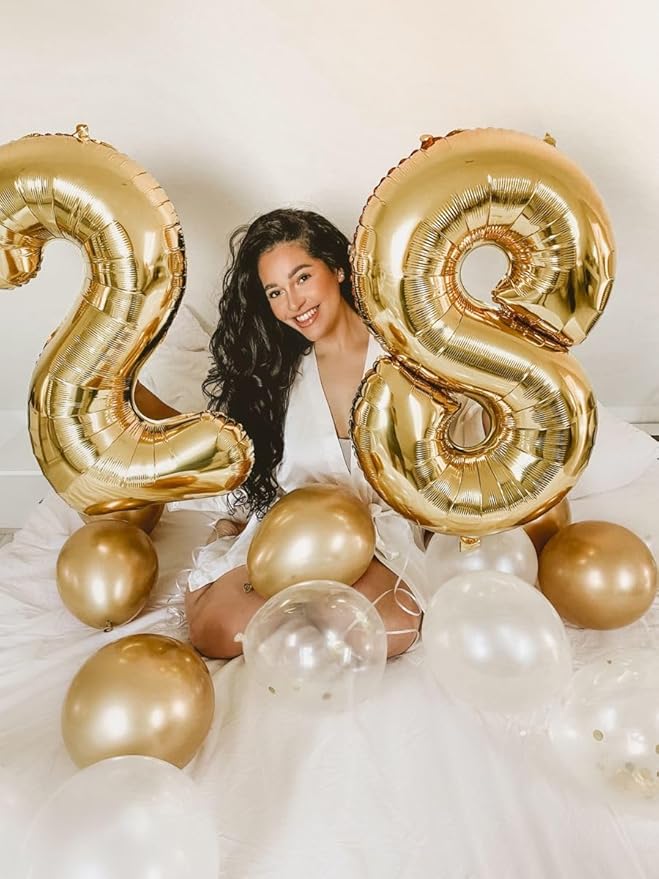 18 Gold Number Balloons, 40 Inch Balloons for Woman Man 18th Birthday Party Decoration, Foil Number Ballon for 18, 81 Anniversary, Bridal Shower, Graduation, Valentine's Day, Mother's Day, Easter
