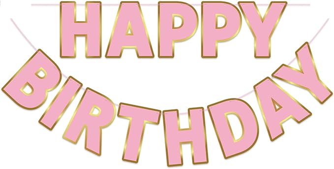 Happy Birthday Banner - 9ft Pre-Strung Happy Birthday Sign for Women, Men, Girls, Boys - No DIY Birthday Decorations & Party Supplies(Pink Gold)