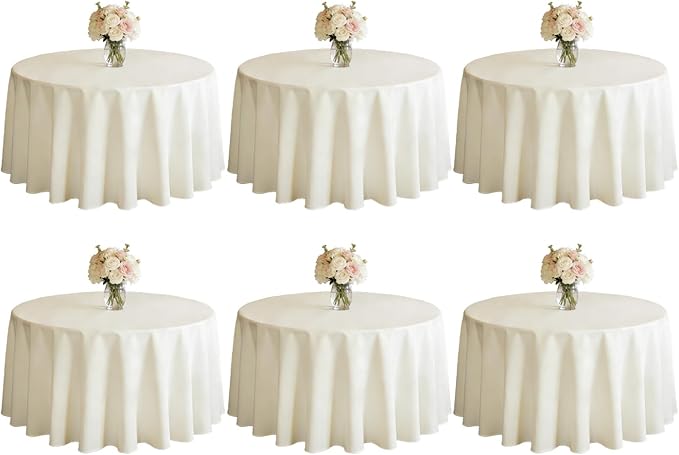 WIGENIUS 6 Pack Ivory Table Cloth Round Tablecloths 90 Inch,Polyester Table Cloth for 5 Foot Round Tables,Wrinkle Resistant Washable Fabric Table Covers for Party,Wedding Banquet