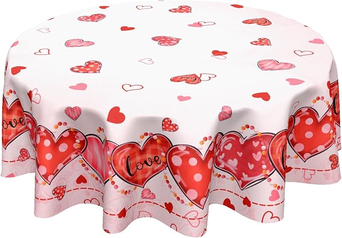 Valentine's Day Tablecloth Round 70 Inch Pink Love Hearts Table Cloth Farmhouse Valentines Table Cover for Kitchen Dinner Room Holiday Party Indoor Outdoor Home Valentine Decor