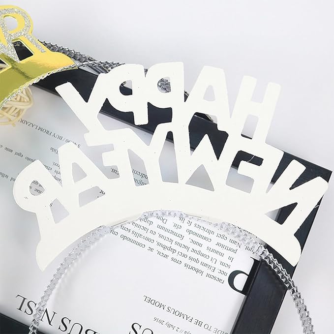 12pcs New Year's Headbands and Hats - NYE Crown, Happy New Year Headband, Party Hats, Eve Party Headbands, Tiara Accessories for Happy New Year Party
