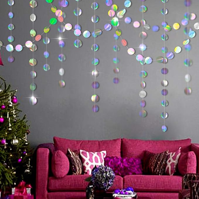 Cheerland Iridescent Party Decorations Holographic Circle Garlands Disco Theme Birthday Decorations Bachelorette Hanging Streamers Banner Graduation Decor New Year Bachelorette Euphoria Party Supplies