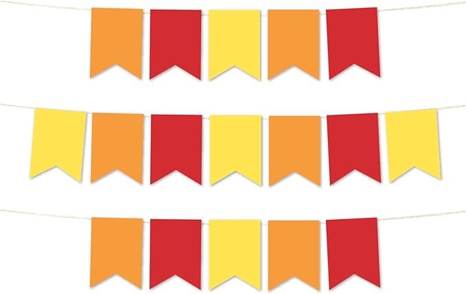 Andaz Press Hanging Pennant Banner with String, Red, Orange, Yellow, 1-Set, 24 Pennants, Approx. 12-Feet Long, Rainbow Theme