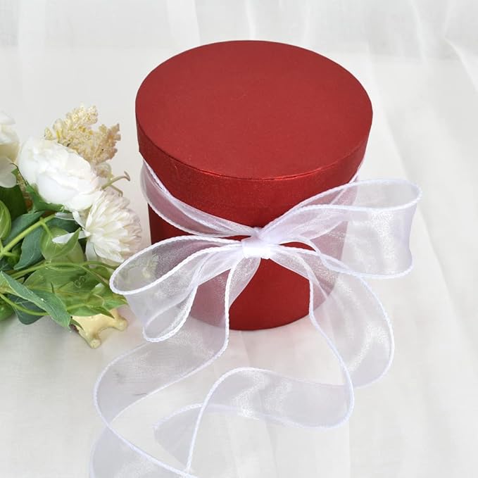 TONIFUL 1-1/2 Inch Wide White Wired Chiffon Ribbon Sheer Organza Ribbons for Crafts Floral Bouquets Wedding Car Party Decorations Valentine's Day Gift Wrapping Bow Making Tree Wreaths Decoration