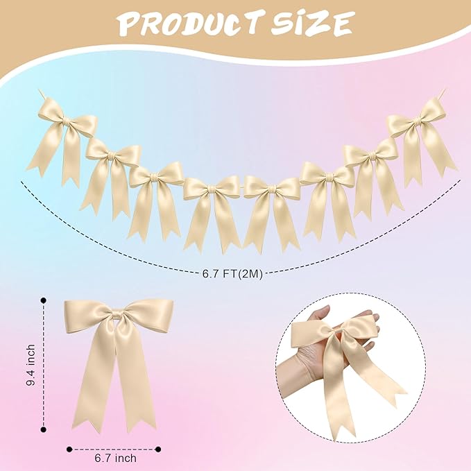 2 Strings of 16PCS Champange Bow Garlands Banner Decoration,Pre-Strung Satin Ribbon Ornaments for Birthday,Bachelorette Party,Bridal Shower,Wedding,Engagement,Baby Shower,Graduation Decor,Anniversary