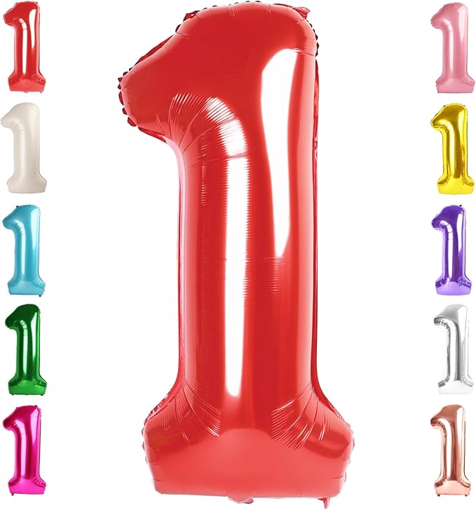 Number Balloons 1, 40 Inch One Balloons for 1st Birthday Girl Boy 1 11 21 Party Decorations Baby Shower Photo Shoot, Red 1 Balloon