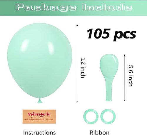 105pcs Mint Green Balloons 12inch Party Latex Balloons for Boys Girls Birthday Baby Shower Gender Reveal Wedding Sunflower Party Decorations