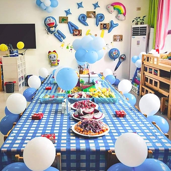 Yancorp 2 Pack Plastic Blue and White Checkered Tablecloths 54 x 108 Inch Picnic Table Covers Disposable Table Covers for Rectangle
