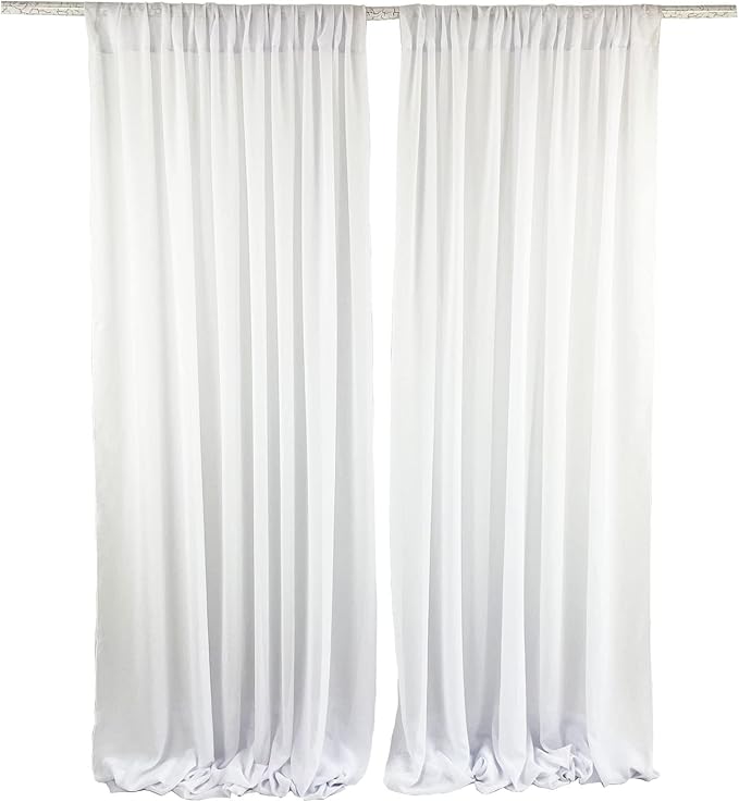 EHLDekol Sheer Chiffon Backdrop Curtains 10ft x 10ft， Chiffon Fabric Drapes for Wedding, Long Sheer Curtain for Living Room, Arch Party Stage Decoration (White, 120 x 120 Inch)