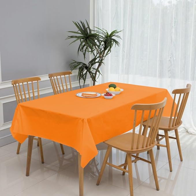 3 Pack Orange Disposable Tablecloth, 54 x 108 inch Dining Table Cover for Rectangle Table, Orange Disposable Tablecloths for Decor Parties, Birthday, Bridal Shower, Wedding