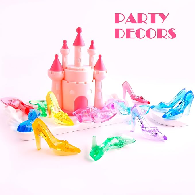 Niceup 75pcs Small Princess Glass Slippers 2in Plastic Crystal High Heel Shoes Toy for Princess Party Favors Doll House Decorations Cupcake Toppers Girls Craft Trinkets Pinata Fillers Hide Seek Toys