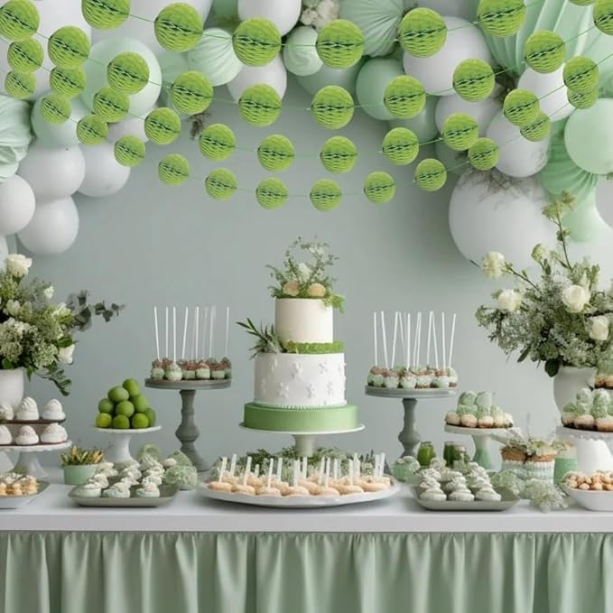 Lime Green Honeycomb Ball Garland - 7 ft. - Elegant Paper Decor - Ideal for Bridal Showers, Birthdays, & Christmas Parties (1 Pc.)