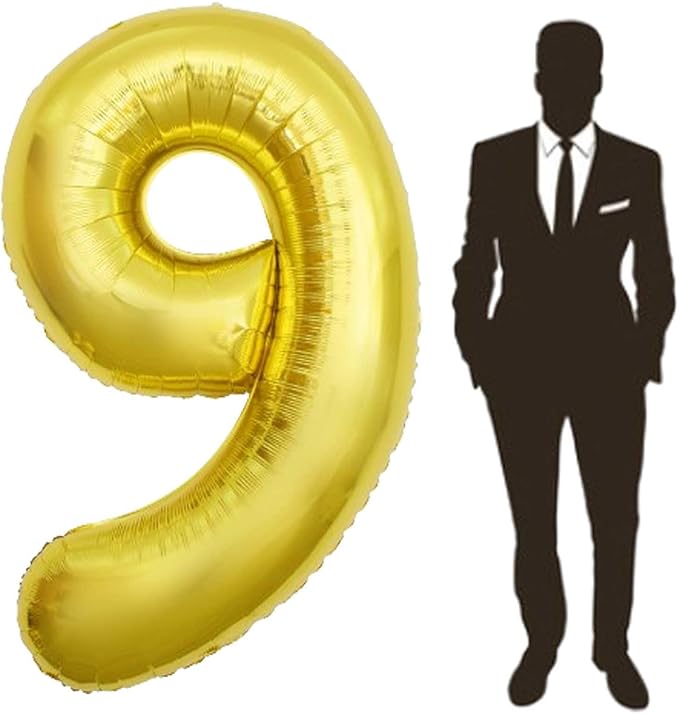 65 Inch Giant gold Foil Number Balloon,Old Children's Birthday Party Helium Balloon Wedding And Celebration Themed Party Decoration Supplies (9 Plus)