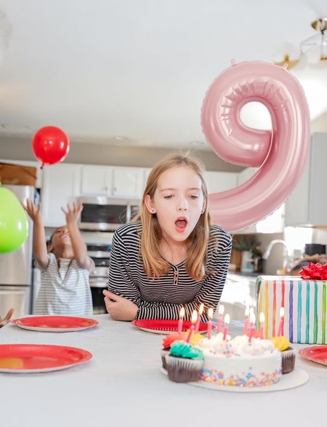 Number 9 Balloons - 40 Inch Pink Number Balloons Giant Light Pink balloon Big Foil balloon for Girls Baby Shower Birthday Princess Theme Party Decorations