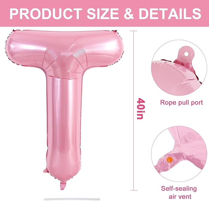 TONIFUL 40 Inch Large Pink Letter T Balloons Giant Foil Mylar Alphabet Balloon for Birthday Party Anniversary Baby Shower Wedding Supplies Decorations
