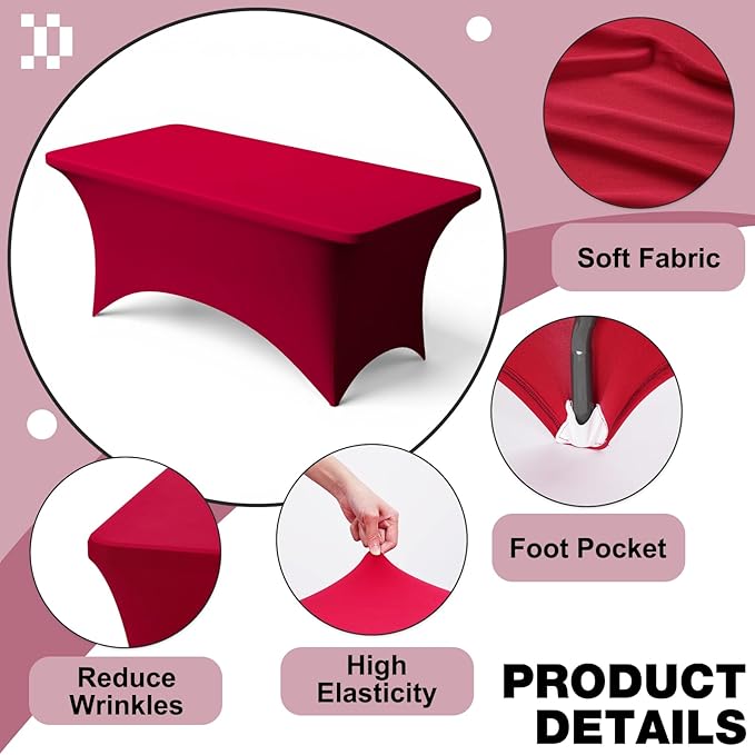 Trlyc 1 Pack 4FT Spandex Table Cloth - 48 x 30 Inch Rectangular Stretch Tablecloth, Wrinkle Resistant Scretch Table Cover for Wedding, Party, Banquet, Picnic, Outdoor Decoration (1Pcs,Burgundy)