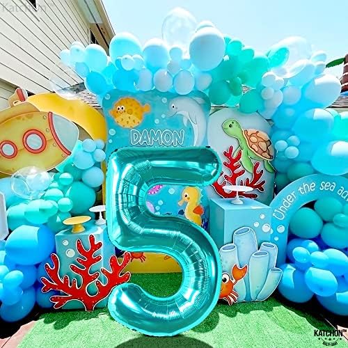 KatchOn Giant Aqua Blue Number 5 Balloon - 40 Inch | Teal 5 Balloon for Birthdays | 5th Birthday Decorations