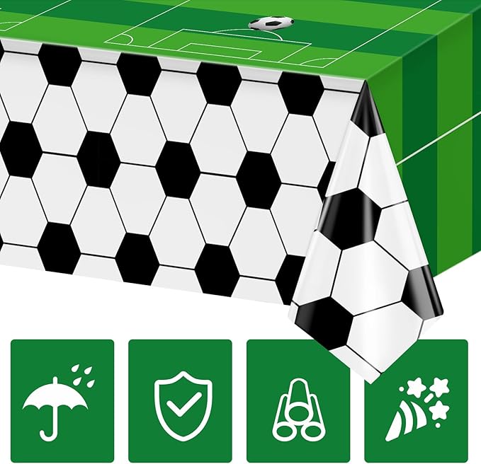 Hxezoc 3 Pack Disposable Soccer Plastic Tablecloths, 54 x 108 Inches Soccer Waterproof Table Cover for Sports Birthday Party Baby Shower Decorations Outdoor Indoor Party Supplies