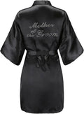 EPLAZA Women's One Size Silver Rhinestones Bride Bridesmaid Short Satin Robes for Wedding Party Getting Ready