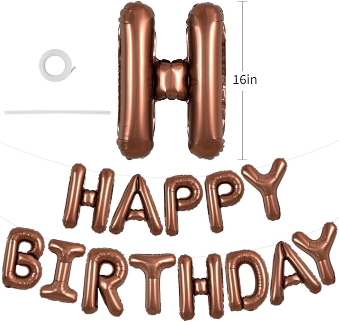 TONIFUL Chocolate Happy Birthday Balloons Banner 16 Inch Mylar Foil Letters Brown Birthday Sign Bunting Reusable for Girls Boys Kids & Adults for Thanksgiving Birthday Decorations and Party Supplies