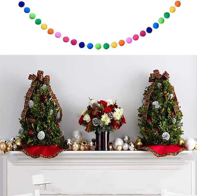 5 Pieces Colorful Pom Pom Ball Garland 6.5 Feet Long 24 Balls for Party Home Decoration