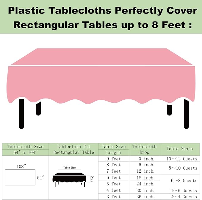 Plastic Pink Tablecloths 3 Pack Disposable Table Covers 54 x 108 in. Dusty Pink Table Cloths for Gender Reveal Parties Bridal Shower Engagement Wedding Birthday, Fits 6 to 8 Foot Rectangle Tables