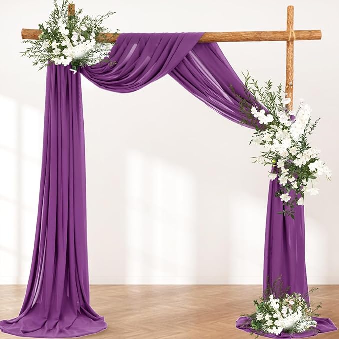 Wedding Arch Draping Fabric 30'' x 18FT Sheer Chiffon Arch Drape Backdrop 2 Panel Purple Drapes for Easter Bridal Shower Baby Shower Church Decor Birthday Party Outdoor Decor
