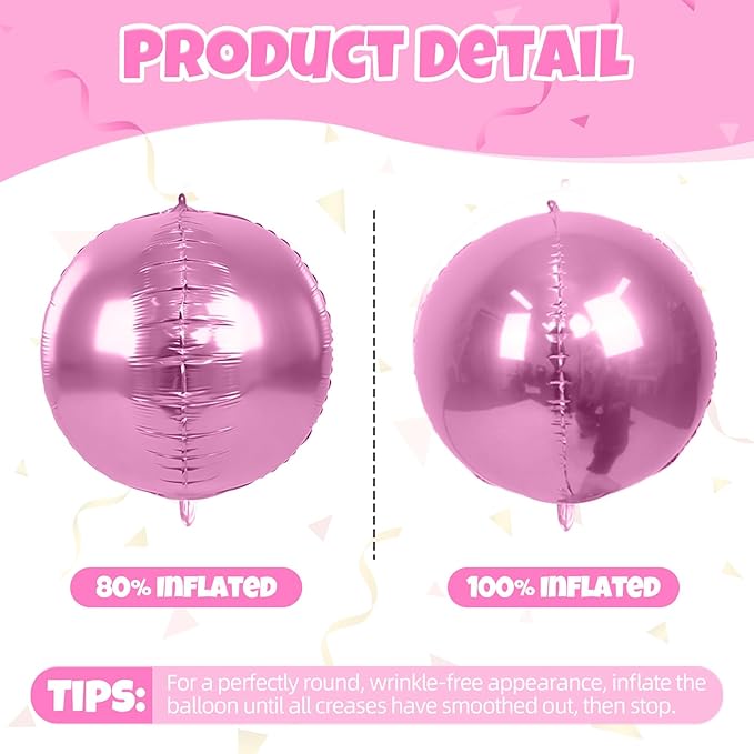 Biapian 12Pcs Light Pink Round Balloons Foil, 22" 18" 15" 10" 4D Sphere Shaped Ball Balloon, Large Metallic Pink Balloons for Wedding Prom Bridal Baby Shower Birthday Party Decorations Backdrop