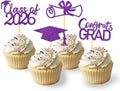 2026 Graduation Theme Cupcake Toppers Glitter Class of 2025 Graduation Cap Diploma Cupcake Picks - Set of 24 (Purple2)
