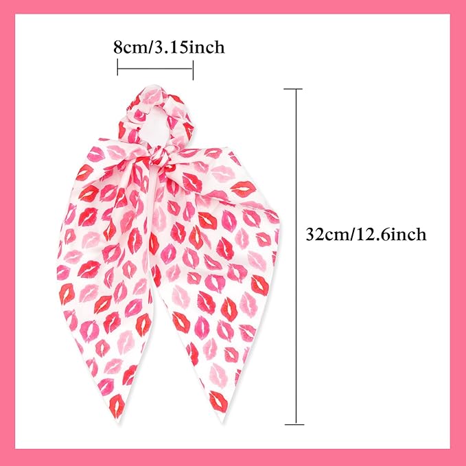 Valentine's Day Hair Ties for Woman Girls Heart Ribbon Valentines Hair Scrunchies Elastic Pink Stripe Lip Hair Tie Party Supplies Hair Accessories 2PCS