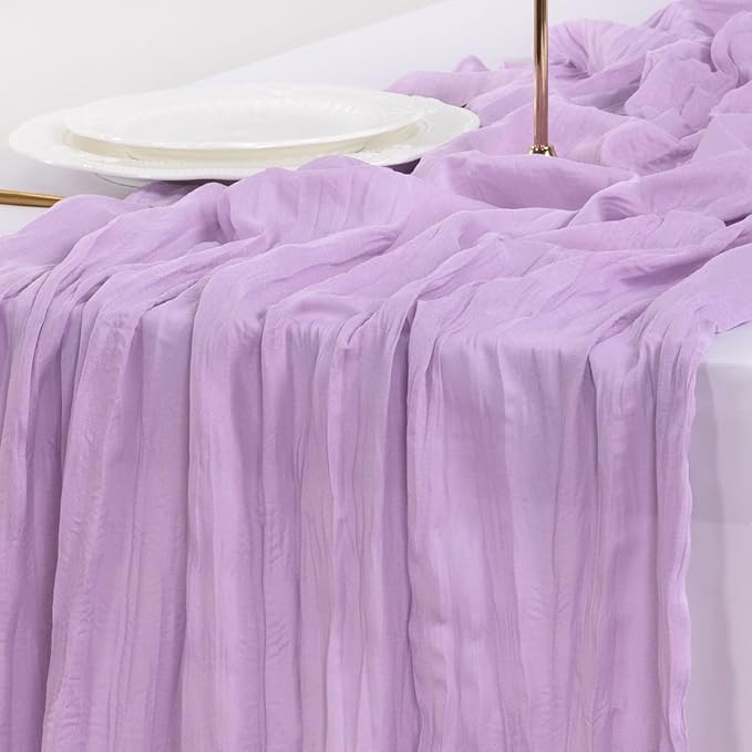 Socomi 6pcs Lilac Purple Lavender Cheesecloth Table Runner Easter Spring Boho Rustic Gauze 120 inch 10FT Cheese Cloth Runner for Wedding Party Baby Shower Birthday Home Decor Holiday Decorations