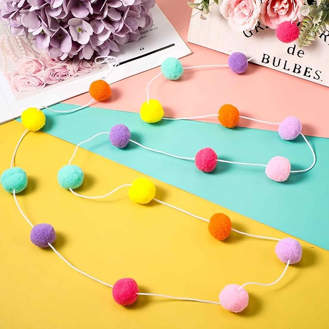Irenare 9.8ft Pom Pom Garland Felt Rainbow Garland Graduation Party Decoration Colorful Pennant Tassel Banner Birthday Baby Shower Triangle Banner for Classroom School Mantel Fireplace(Candy Color)