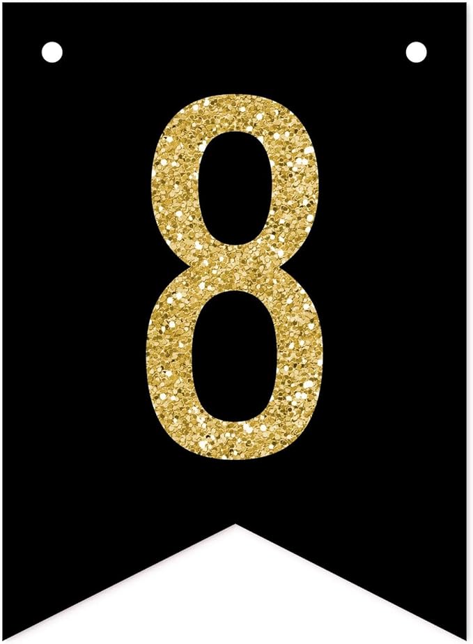 Andaz Press Faux Gold Glitter on Black Birthday Party Banner Decorations, 80 Years Loved, Approx 5-Feet, 1-Set, 80th Birthday Milestone Colored Hanging Pennant Decor