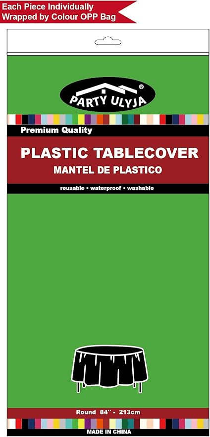 PARTY ULYJA Lime Green Plastic Tablecloths 2 Pack - 84 Inch Circle Disposable Table Covers for 6 ft Round Tables - Light Green for Baby Shower, Birthday, Wedding Parties