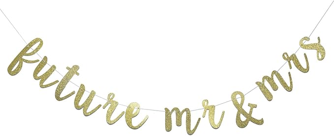 Future Mr & Mrs Banner for Engagement Bridal Shower Bride and Groom Party Decorations Pre-Strung Sign (Gold Glitter)