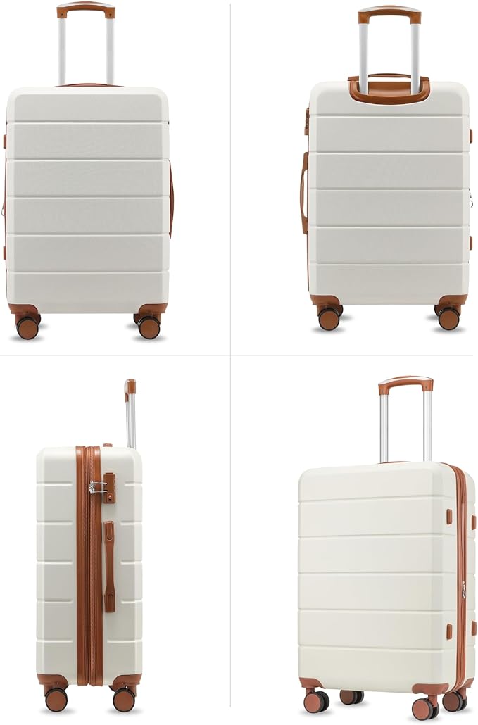 YOETEY 24 Inch Checked Luggage with Spinner Wheels, Expandable Hardside Medium Suitcase with 360° Spinner Wheels & TSA Lock, Durable ABS Travel Suitcase for 3-5 Day Trips (24 in, White)
