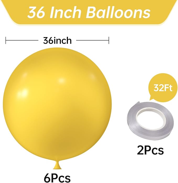 KALOR 36 Inch Giant Lemon Yellow Balloons, 6 Pack Large Round Lemon Yellow Latex Balloons for Anniversary, Birthday, Christmas, Wedding, Baby Shower Party Decorations