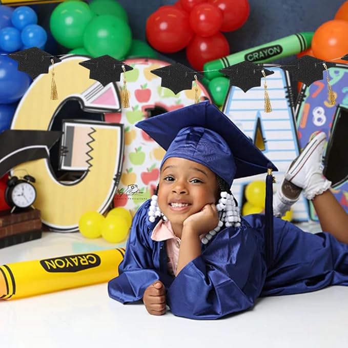 Black Glitter Tassel & Graduation Cap Party Garland