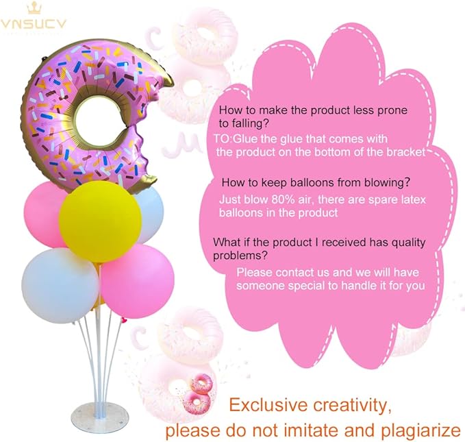 Donut Table Centerpiece Balloons Stand Kit 2 Sets with 2 Doughnut Foil Balloons and 14 Latex Pastel Balloons for Donut Time Decoration Birthday Party Wedding Baby Shower Party Decoration