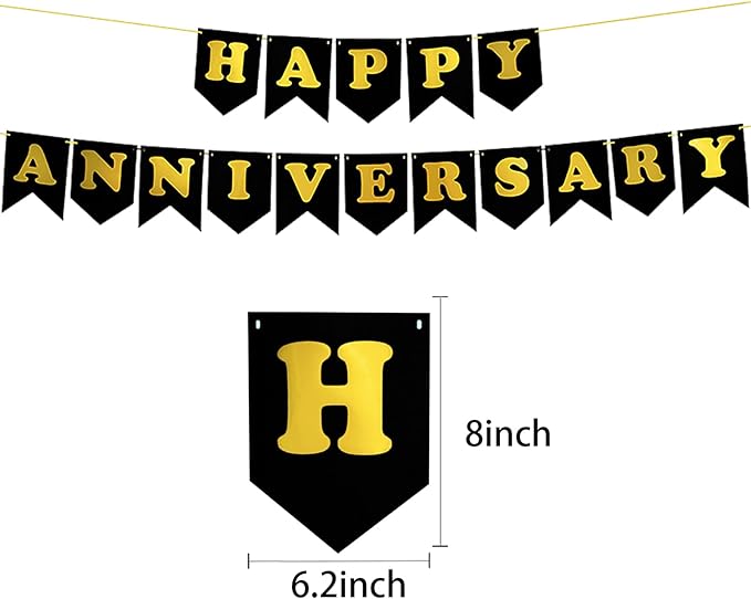 Happy Anniversary Banner Black Banner Wedding Anniversary Happy Birthday Party Decoration Supplies for Anniversaries, Baby Showers