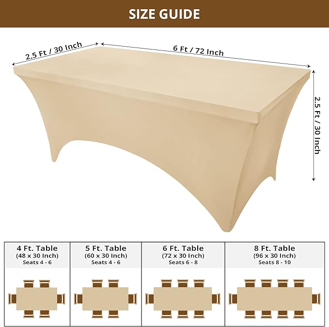 Utopia Kitchen Spandex Tablecloth 1 Pack [6FT, Champagne] Tight, Fitted, Washable and Wrinkle Resistant Stretch Rectangular Patio Table Cover for Event, Wedding, Banquet & Parties [72Lx30Wx30H Inch]